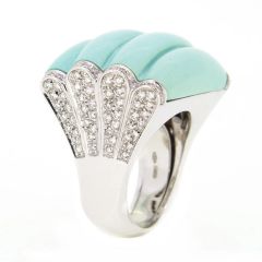 Sortija 4 bandas de turquesa y diamantes