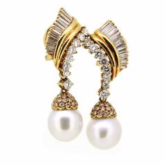 Pendientes diamantes en distintas tallas y perlas australianas 13mm