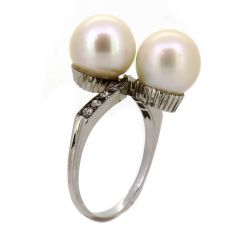 Anillo "Tú y yo" platino, diamantes y perlas cultivadas