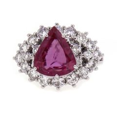 Anillo zafiro rosa talla trillion y diamantes