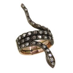 Anillo serpiente con diamantes, plata y oro color