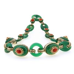 Gargantilla ágata verde, coral y diamante
