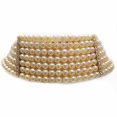 Collar 7 hileras de perlas golden y diamantes