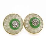 Pendientes cristal roca, diamantes y ágata verde