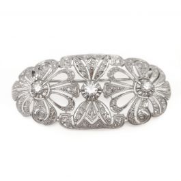 Broche/Pendentif Rond Floral Chromé Diamanté - Style Années 80, Occasion